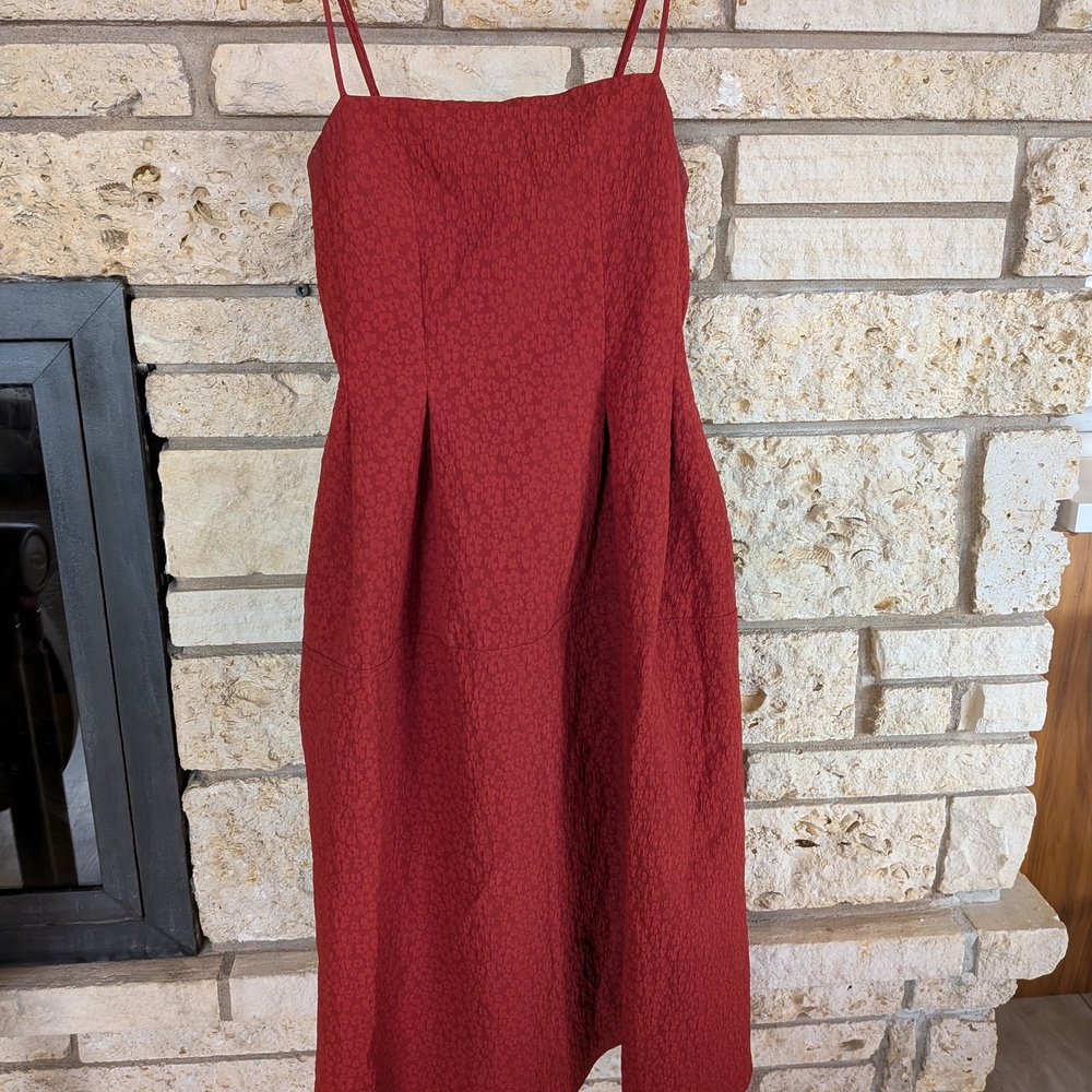 H&M Red Textured Spaghetti-Strap Midi Dress